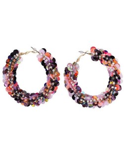 Shining Paillettes Floral Hoop Design Women Fashion Earrings