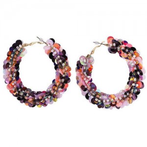 Shining Paillettes Floral Hoop Design Women Fashion Earrings
