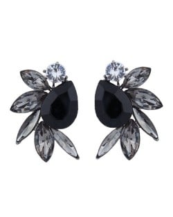 Rhinestone Floral Design Bohemian Fashion Women Statement Earrings - Black