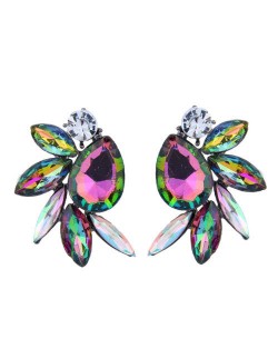 Rhinestone Floral Design Bohemian Fashion Women Statement Earrings - Multicolor