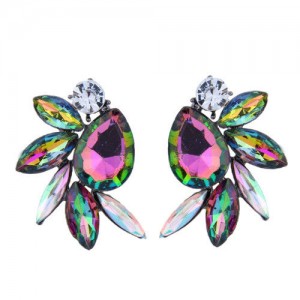 Rhinestone Floral Design Bohemian Fashion Women Statement Earrings - Multicolor
