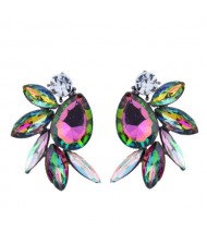 Rhinestone Floral Design Bohemian Fashion Women Statement Earrings - Multicolor