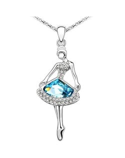 Ballet Dancer Design Blue Crystal Silver Plating Necklace
