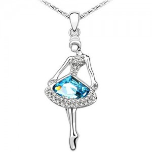 Ballet Dancer Design Blue Crystal Silver Plating Necklace