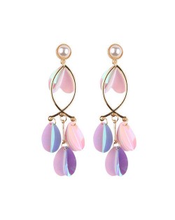 Shining Paillettes Concise Design Vintage Style Dangling Women Fashion Earrings - Purple