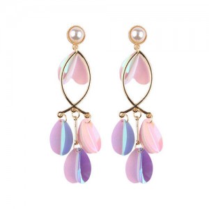 Shining Paillettes Concise Design Vintage Style Dangling Women Fashion Earrings - Purple