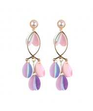 Shining Paillettes Concise Design Vintage Style Dangling Women Fashion Earrings - Purple