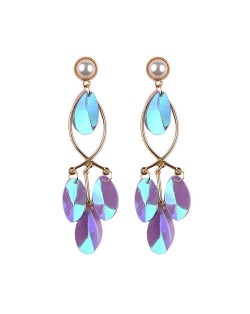 Shining Paillettes Concise Design Vintage Style Dangling Women Fashion Earrings - Blue