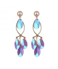 Shining Paillettes Concise Design Vintage Style Dangling Women Fashion Earrings - Blue
