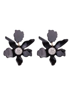 Rhinestone Inlaid Bold Flower Fashion Earrings - Black