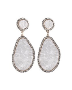 Rhinestone Embellished Granite Texture Dangling Fashion Earrings - White