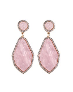 Rhinestone Embellished Granite Texture Dangling Fashion Earrings - Pink