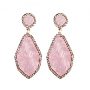 Rhinestone Embellished Granite Texture Dangling Fashion Earrings - Pink