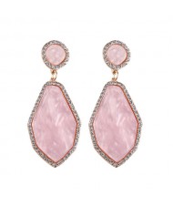 Rhinestone Embellished Granite Texture Dangling Fashion Earrings - Pink