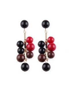 Beads Cluster Pendant Dangling Fashion Women Statement Earrings - Black and Red