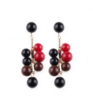 Beads Cluster Pendant Dangling Fashion Women Statement Earrings - Black and Red
