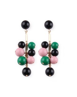 Beads Cluster Pendant Dangling Fashion Women Statement Earrings - Pink and Green