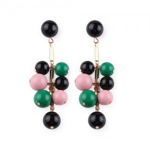 Beads Cluster Pendant Dangling Fashion Women Statement Earrings - Pink and Green