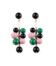 Beads Cluster Pendant Dangling Fashion Women Statement Earrings - Pink and Green