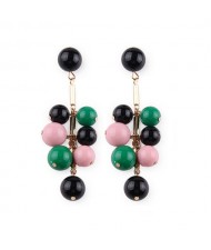 Beads Cluster Pendant Dangling Fashion Women Statement Earrings - Pink and Green