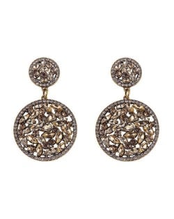 Shining Rhinestone Embellished Dangling Rounds Design Vintage Fashion Earrings - Champagne