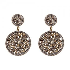 Shining Rhinestone Embellished Dangling Rounds Design Vintage Fashion Earrings - Champagne