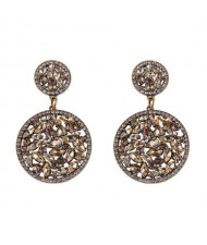 Shining Rhinestone Embellished Dangling Rounds Design Vintage Fashion Earrings - Champagne
