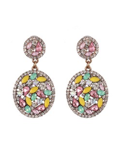 Shining Rhinestone Embellished Dangling Rounds Design Vintage Fashion Earrings - Pink