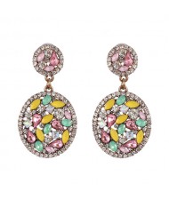 Shining Rhinestone Embellished Dangling Rounds Design Vintage Fashion Earrings - Pink