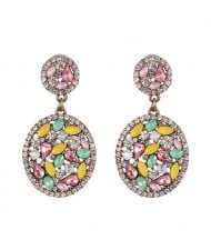 Shining Rhinestone Embellished Dangling Rounds Design Vintage Fashion Earrings - Pink