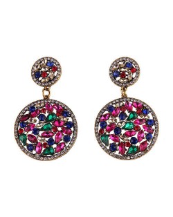 Shining Rhinestone Embellished Dangling Rounds Design Vintage Fashion Earrings - Rose