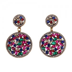 Shining Rhinestone Embellished Dangling Rounds Design Vintage Fashion Earrings - Rose