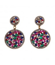 Shining Rhinestone Embellished Dangling Rounds Design Vintage Fashion Earrings - Rose