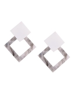 Rhombus Shape Marble Texture Women Fashion Earrings - White