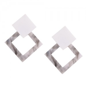 Rhombus Shape Marble Texture Women Fashion Earrings - White