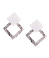 Rhombus Shape Marble Texture Women Fashion Earrings - White