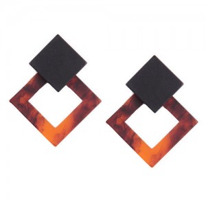 Rhombus Shape Marble Texture Women Fashion Earrings - Black