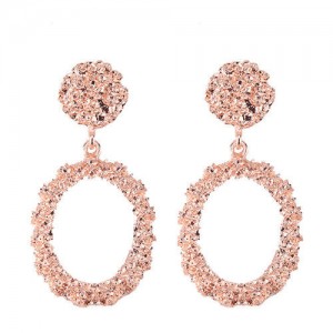 Glistening Fashion Alloy Dangling Hoop Women Earrings - Rose Gold