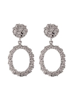 Glistening Fashion Alloy Dangling Hoop Women Earrings - Silver