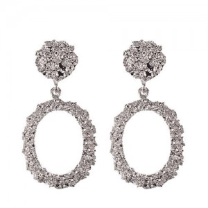 Glistening Fashion Alloy Dangling Hoop Women Earrings - Silver