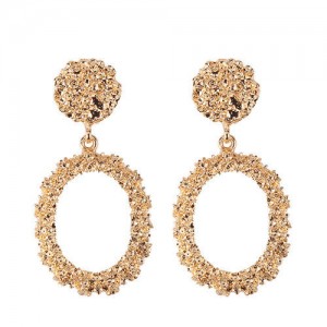 Glistening Fashion Alloy Dangling Hoop Women Earrings - Golden