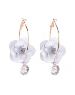 Rhinestone Embellished Acrylic Flower High Fashion Ear Clips - White