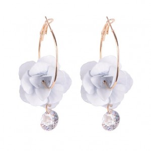 Rhinestone Embellished Acrylic Flower High Fashion Ear Clips - White