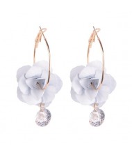 Rhinestone Embellished Acrylic Flower High Fashion Ear Clips - White