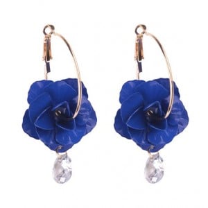 Rhinestone Embellished Acrylic Flower High Fashion Ear Clips - Blue