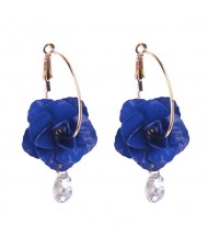Rhinestone Embellished Acrylic Flower High Fashion Ear Clips - Blue