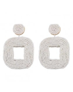 Creative Mini-beads Square Shape Bold Fashion Women Statement Earrings - White