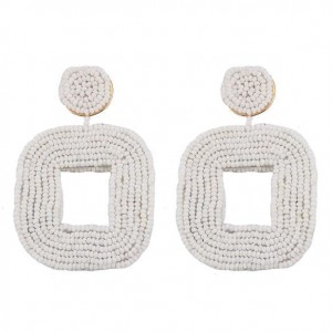 Creative Mini-beads Square Shape Bold Fashion Women Statement Earrings - White