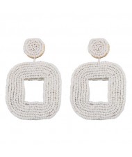 Creative Mini-beads Square Shape Bold Fashion Women Statement Earrings - White