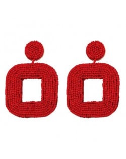 Creative Mini-beads Square Shape Bold Fashion Women Statement Earrings - Red